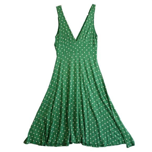 Forever 21 Dresses & Skirts - Vintage Green Polka Dot Fit and Flare Dress M Rayon Midi Sleeveless Babydoll Y2K